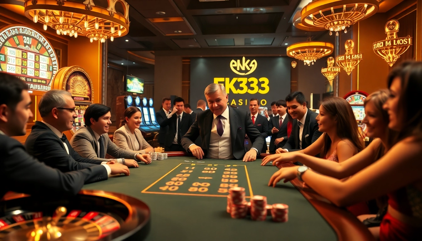 Players enjoying a vibrant poker game at EK333 casino, showcasing exciting gaming elements.