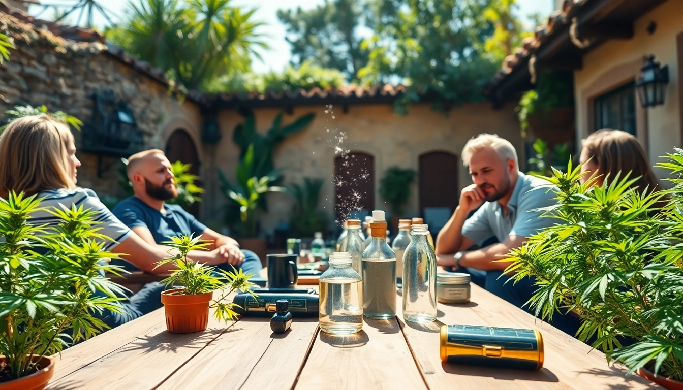 Visiting a social club espagne with members enjoying cannabis in a beautiful outdoor setting.