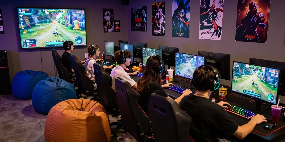 Exciting gaming scene with young adults playing Cika4D in a vibrant lounge