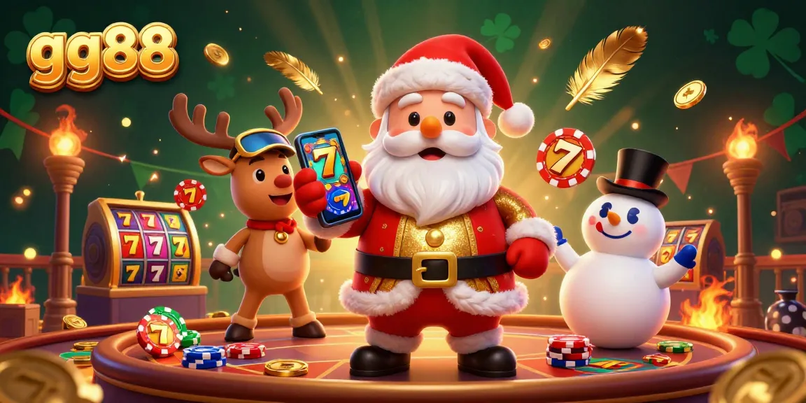 Win big with gg88 in this vibrant 3D casino scene featuring Santa and friends!