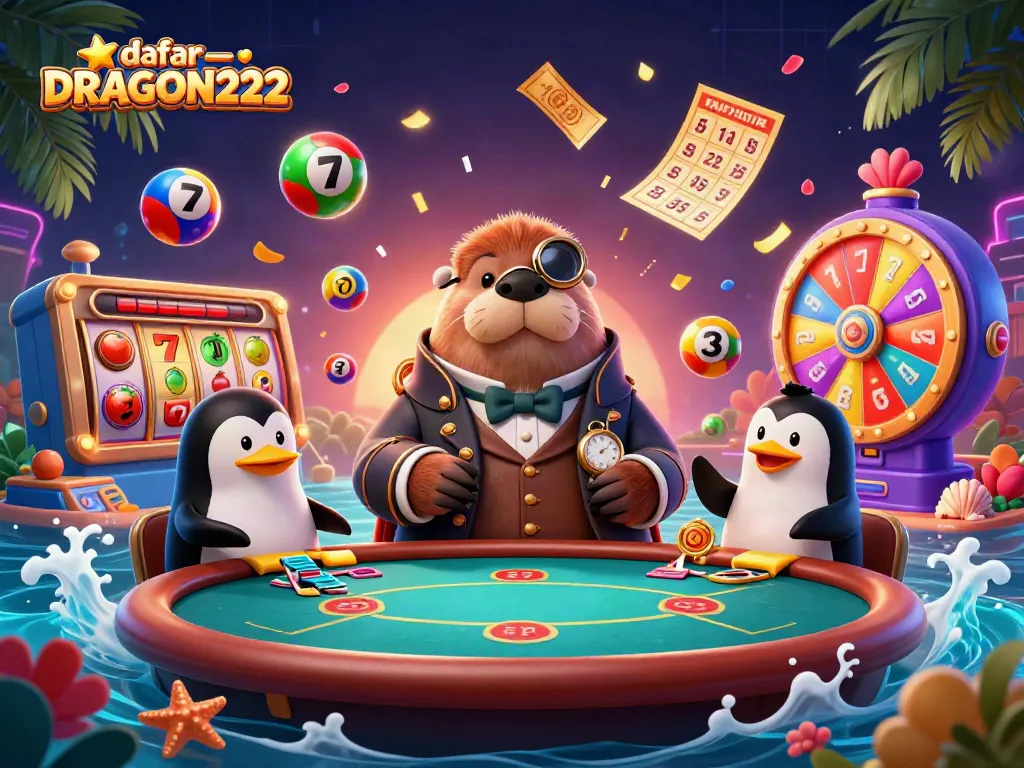 Experience the excitement of daftar DRAGON222 with vibrant slot reels, colorful characters, and dynamic play.