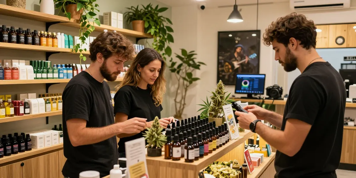 Cannabis Shop à Madrid featuring vibrant interior and customer interactions.