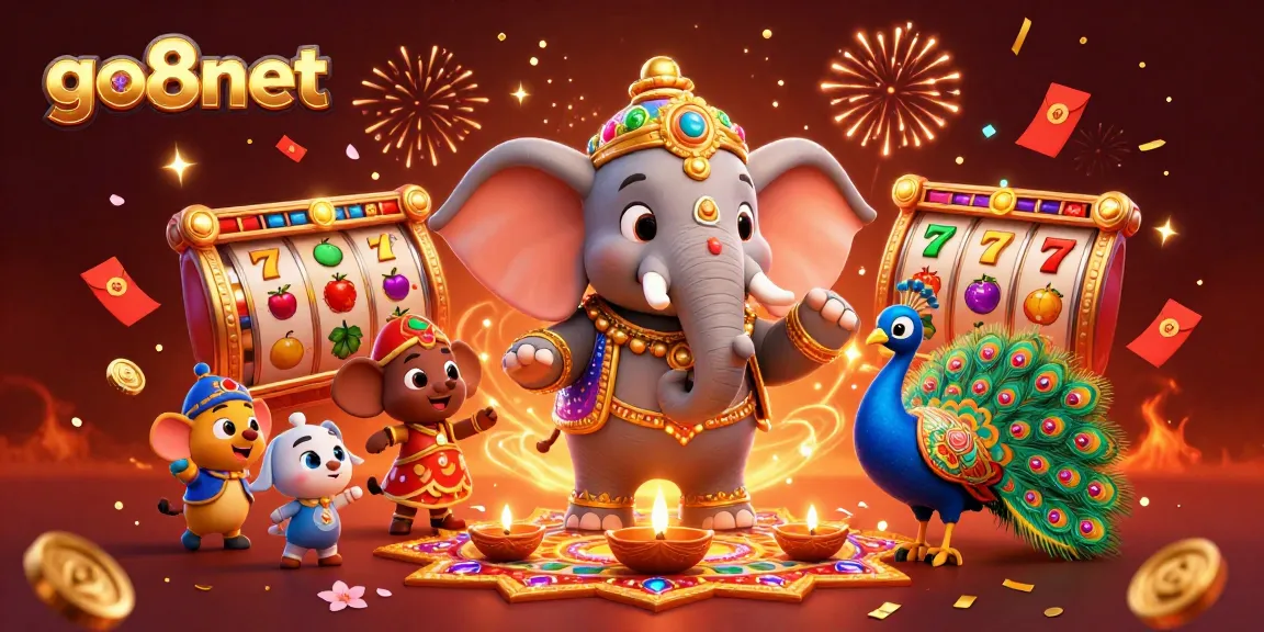 Experience the exciting gaming atmosphere of go8net with vibrant 3D characters and rich casino imagery.