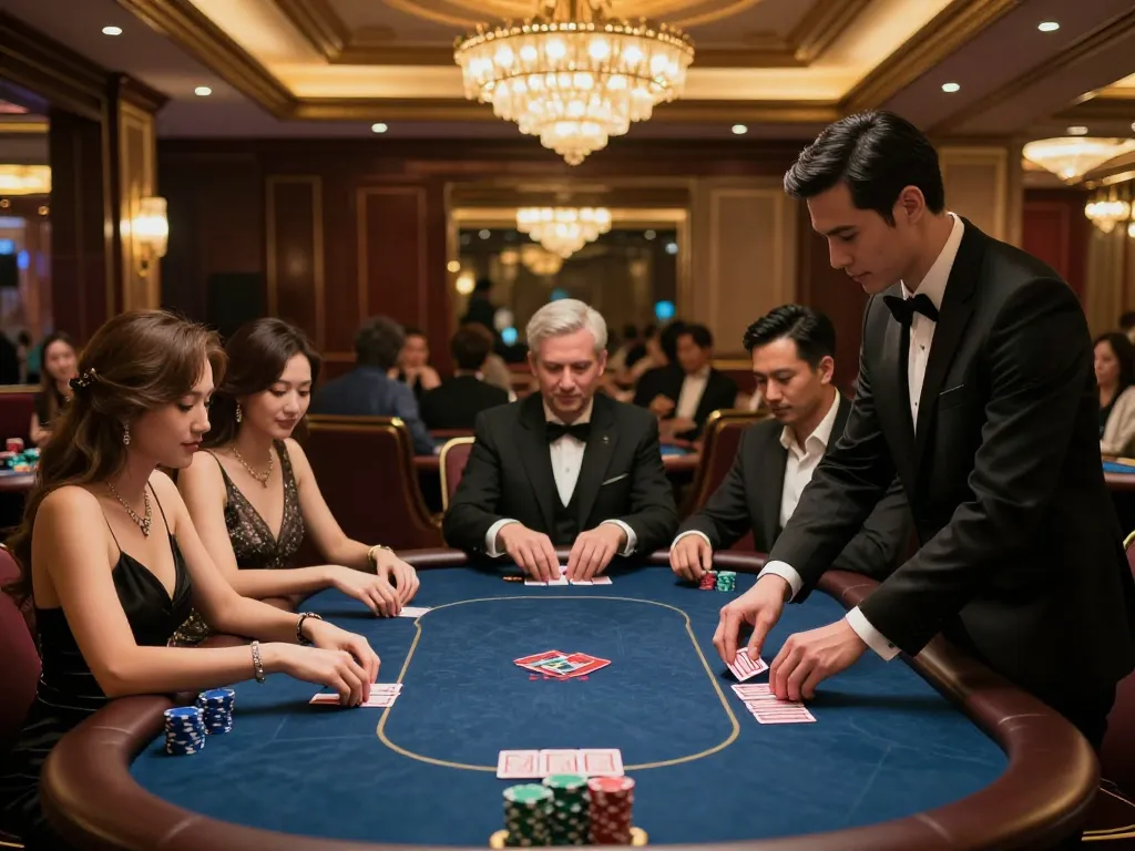 Exclusive poker game at nhà cái QQ88 featuring elegant players strategizing for high-stakes betting.
