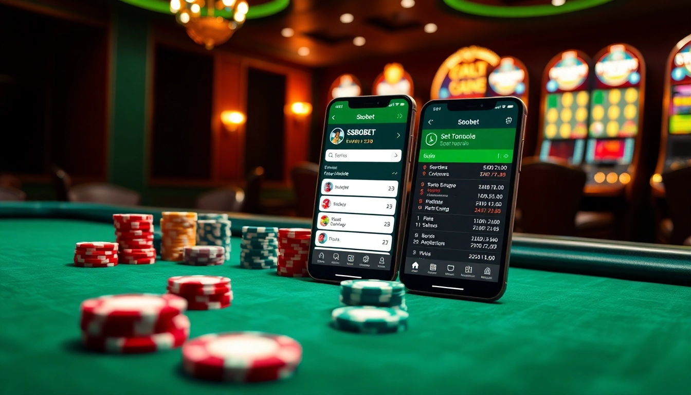 SboBet login interface featuring an elegant casino setup with betting slips and chips.