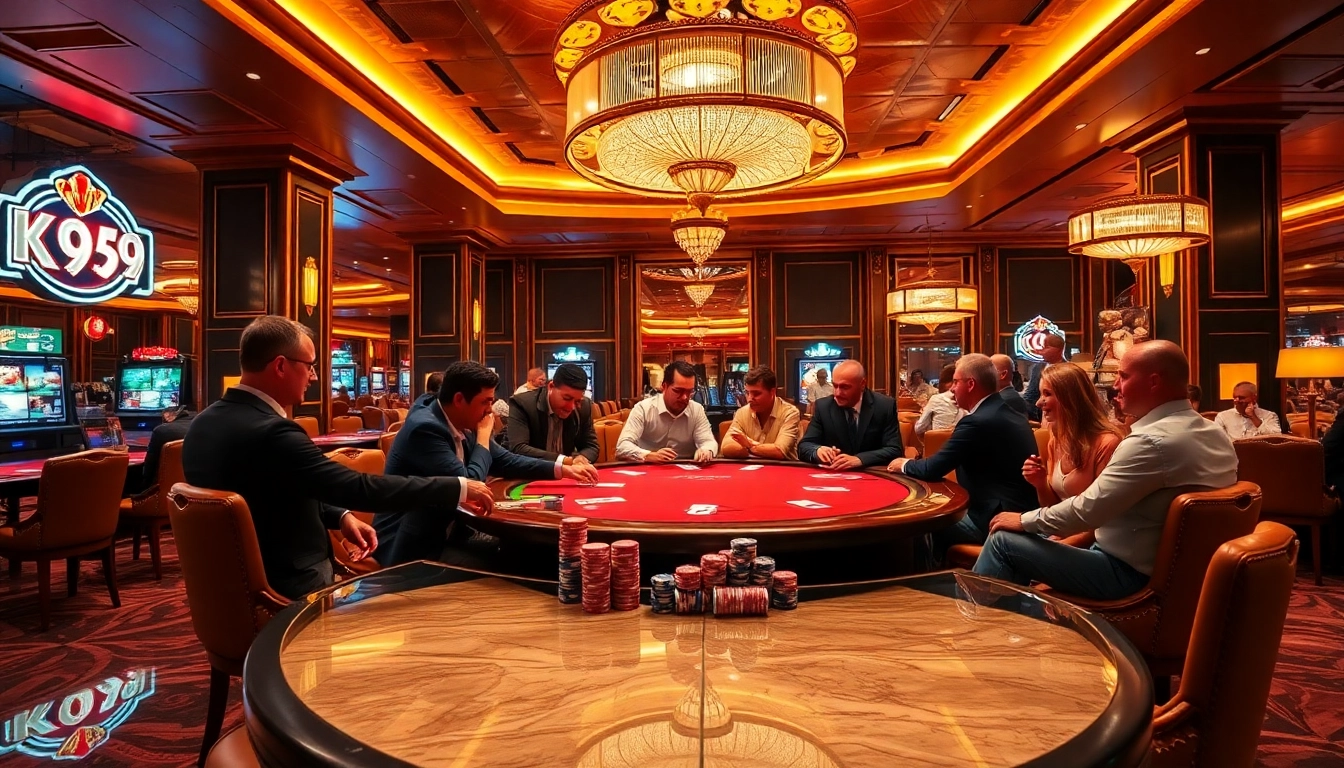 Experience the thrill of the k9k9 casino with an exciting poker scene featuring players and vibrant chips.