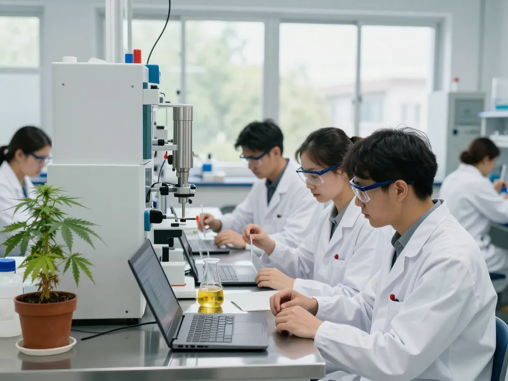 EU cannabinoid manufacturer team collaborating in a modern lab, showcasing advanced extraction science.