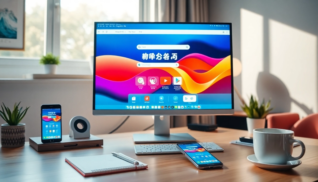 Sogou浏览器 interface displayed on a modern workspace, showcasing its user-friendly design and customization features.