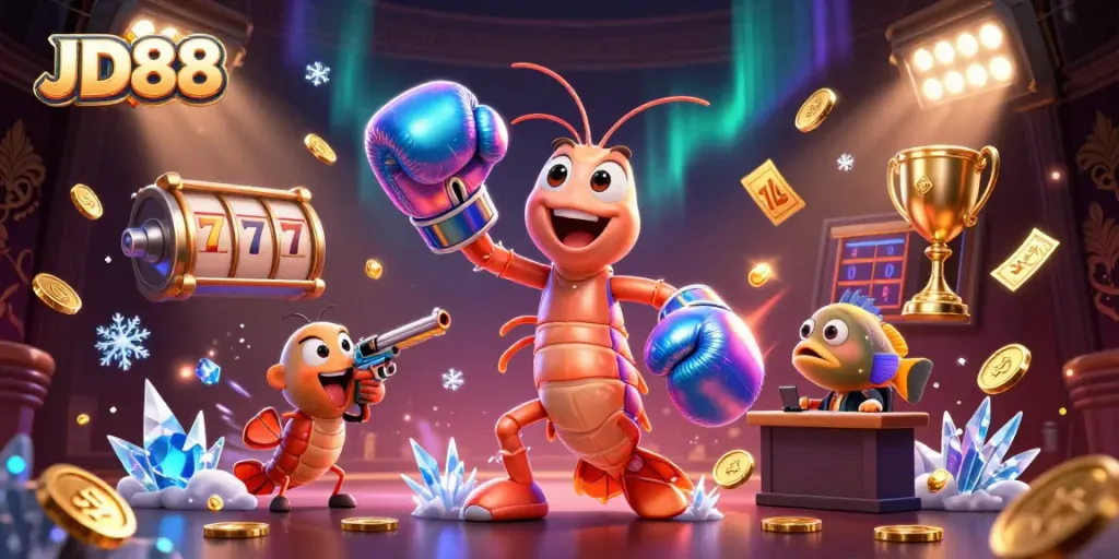 Engage with thrilling JD88 slots as colorful characters deliver jackpot excitement in a lively scene.