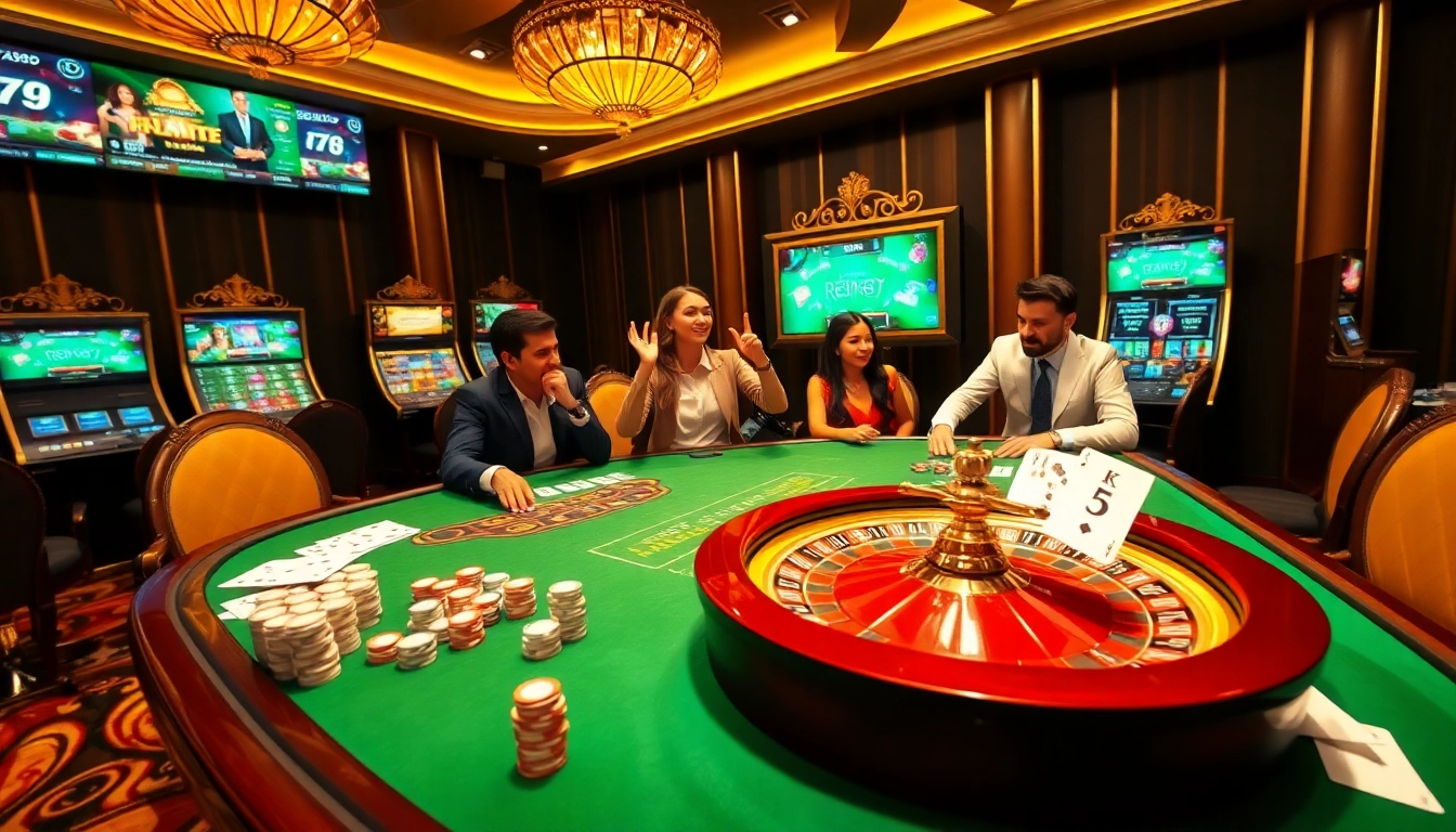 Betting excitement at casino tables focused on https://rr88.navy/ with vibrant lights and chips.