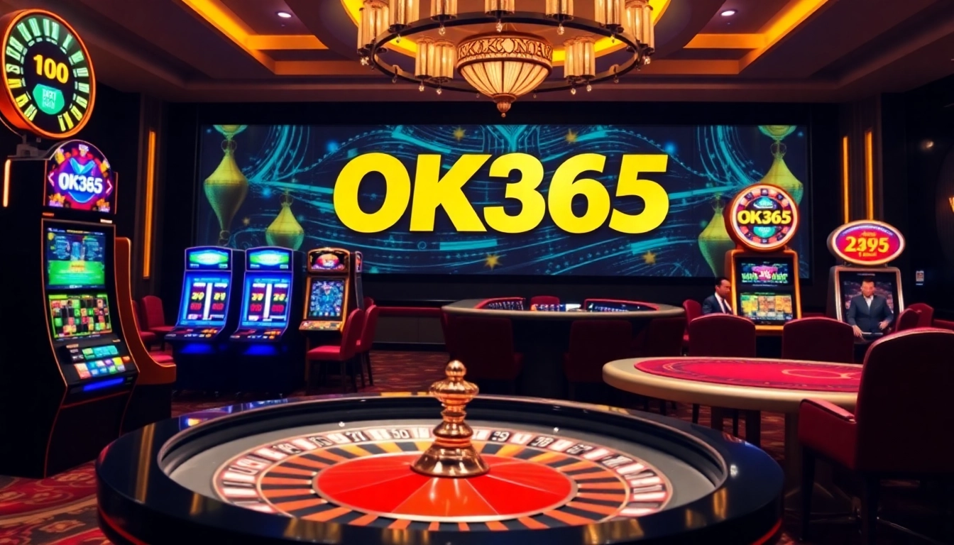 Exciting casino scene featuring OK365 with vibrant gaming tables and betting excitement.