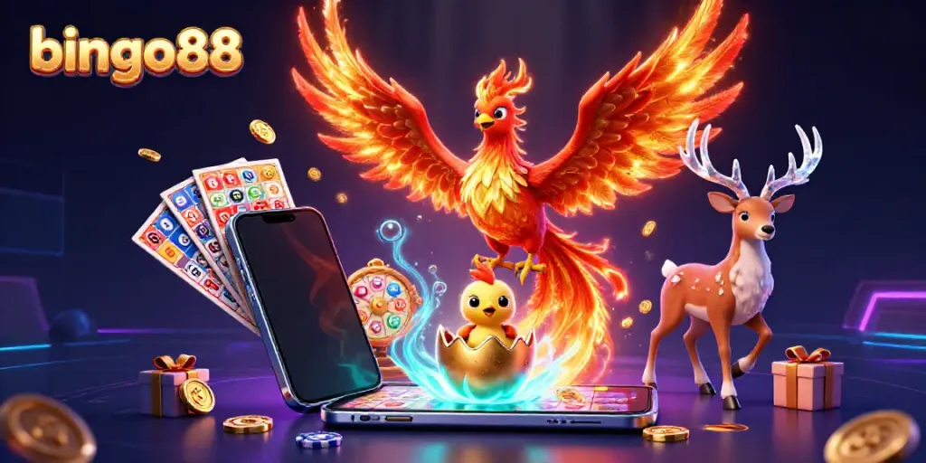 Menangkan permainan bingo88 dengan ilustrasi luar biasa, menampilkan phoenix timur dan elemen permainan yang mengasyikkan.