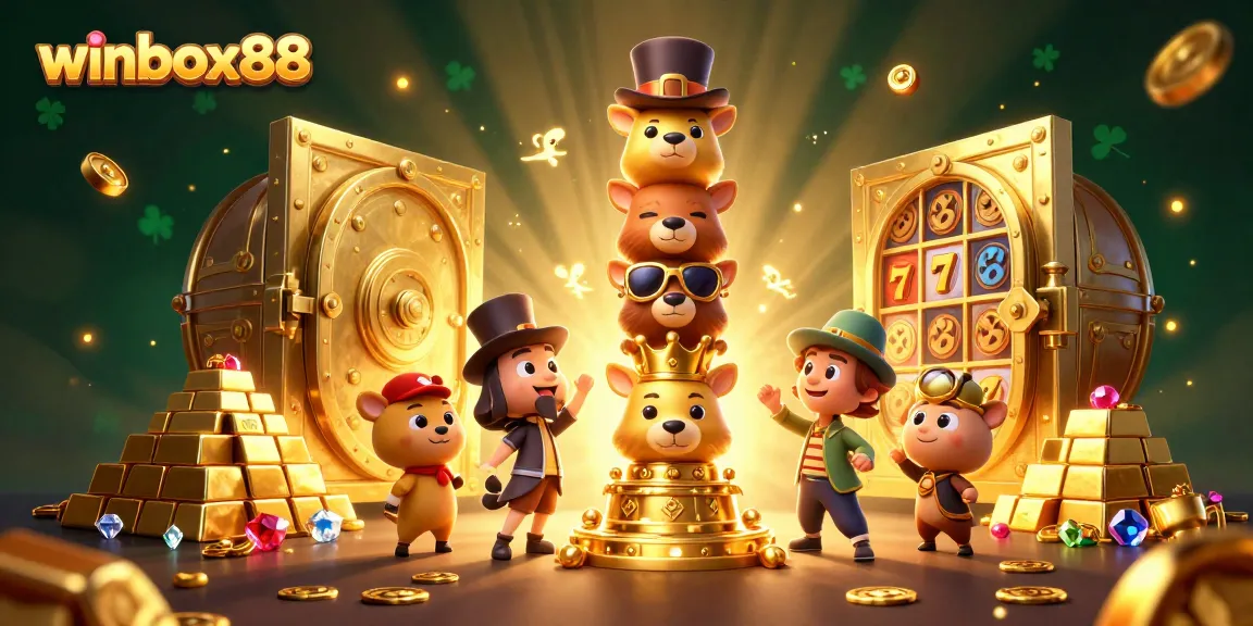Experience the thrill of winbox88 with a festive totem pole surrounded by gems and golden treasures.