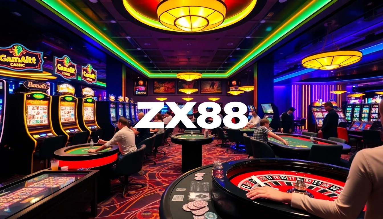 Players enjoying high-stakes games at the ZX88 casino, showcasing excitement and luxury.