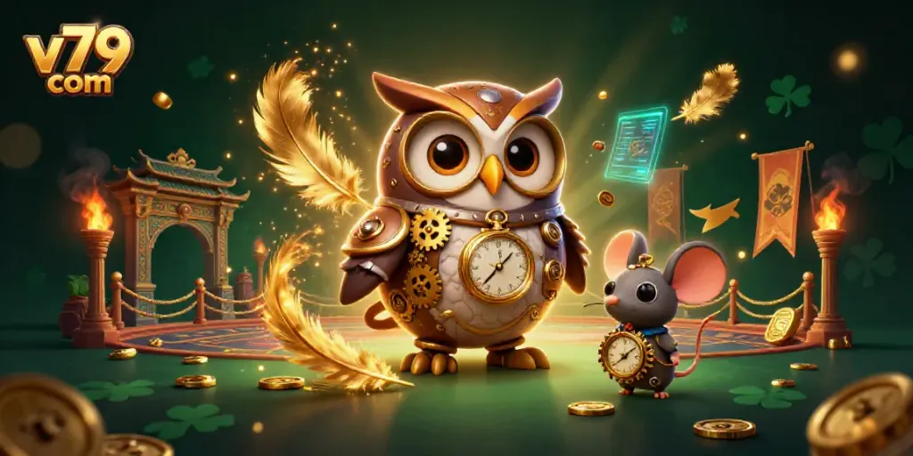 Experience thrilling gaming with v79 com in this vibrant steampunk casino illustration.