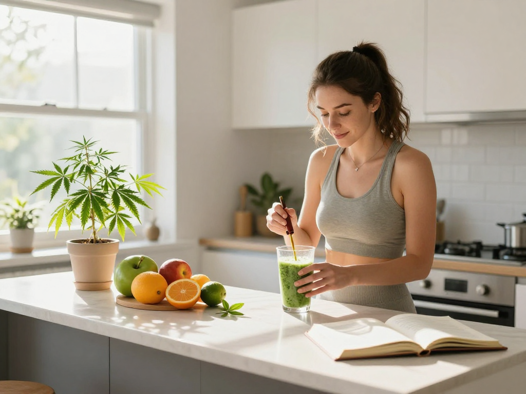 Experience weed vape uk wellness with premium CBD oil in a bright kitchen setting, emphasizing organic products and healthy living.
