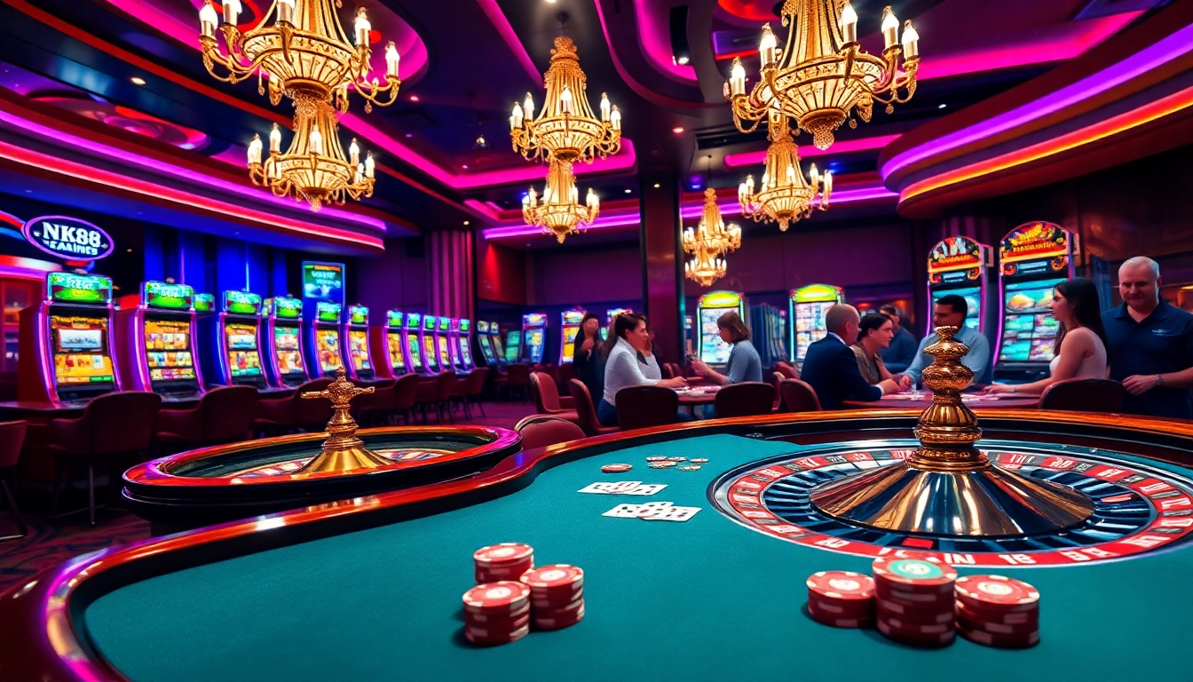 Experience the thrill of gambling at a vibrant poker table under luxurious lighting in NK88-themed ambiance.