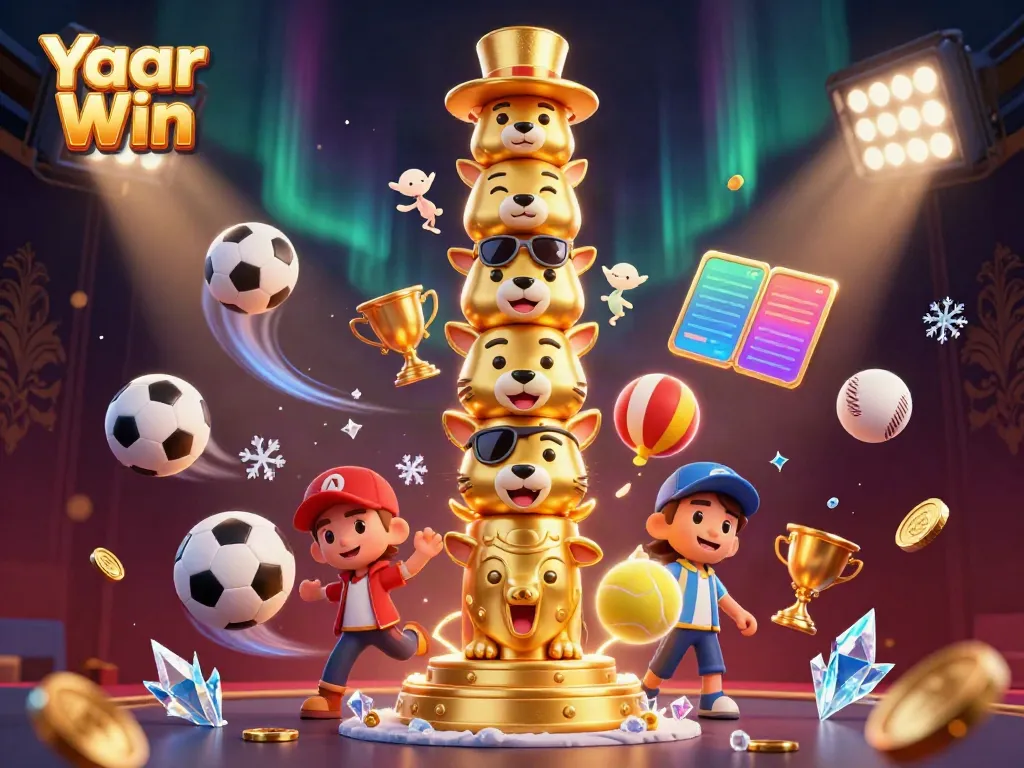 Yaar Win showcases an energetic gaming scene with vibrant characters and action-packed sports elements.
