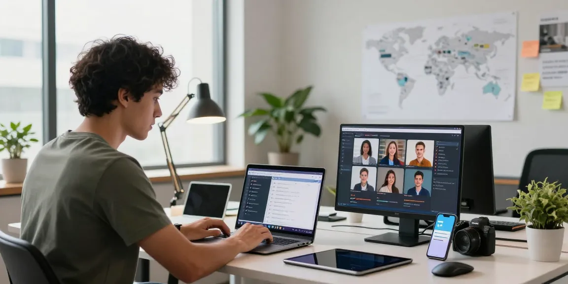 Collaborative workspace showcasing Telegram官网 communication tools for remote teams