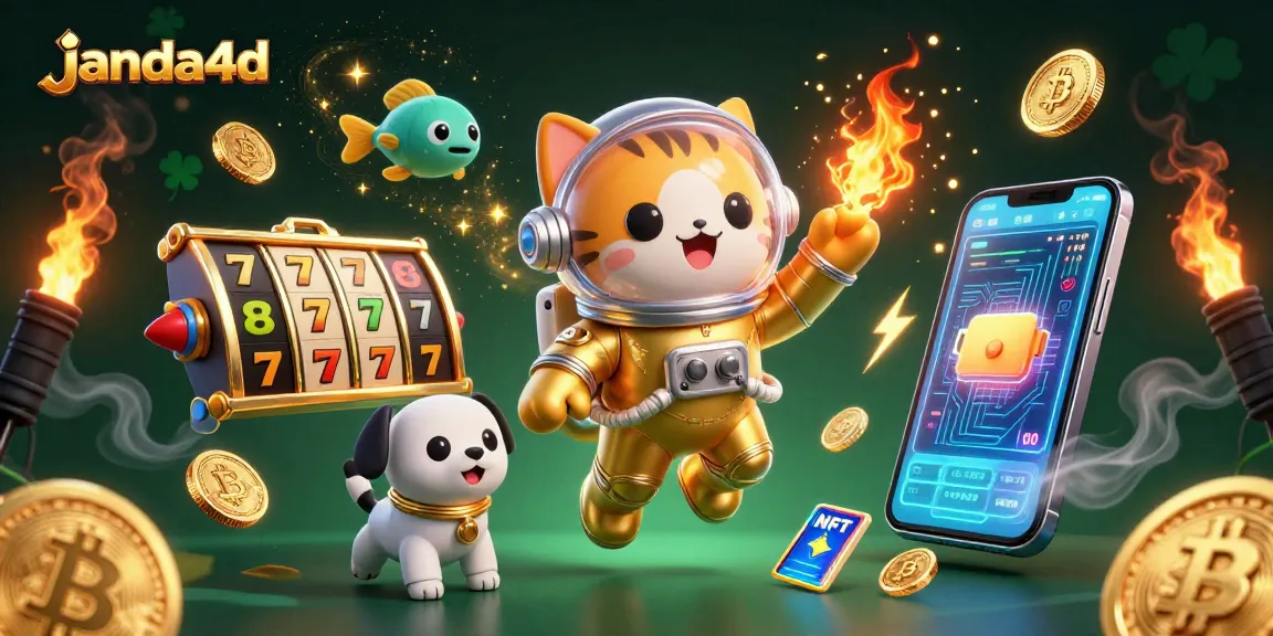 Permainan slot menarik di janda4d dengan mitra astronot dan robot dalam ilustrasi 3D.