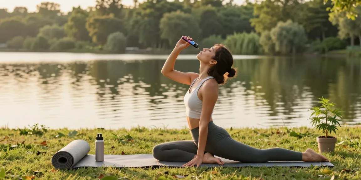 Authentic usage of muha meds disposable vape pen during outdoor yoga, promoting natural wellness and relaxation.