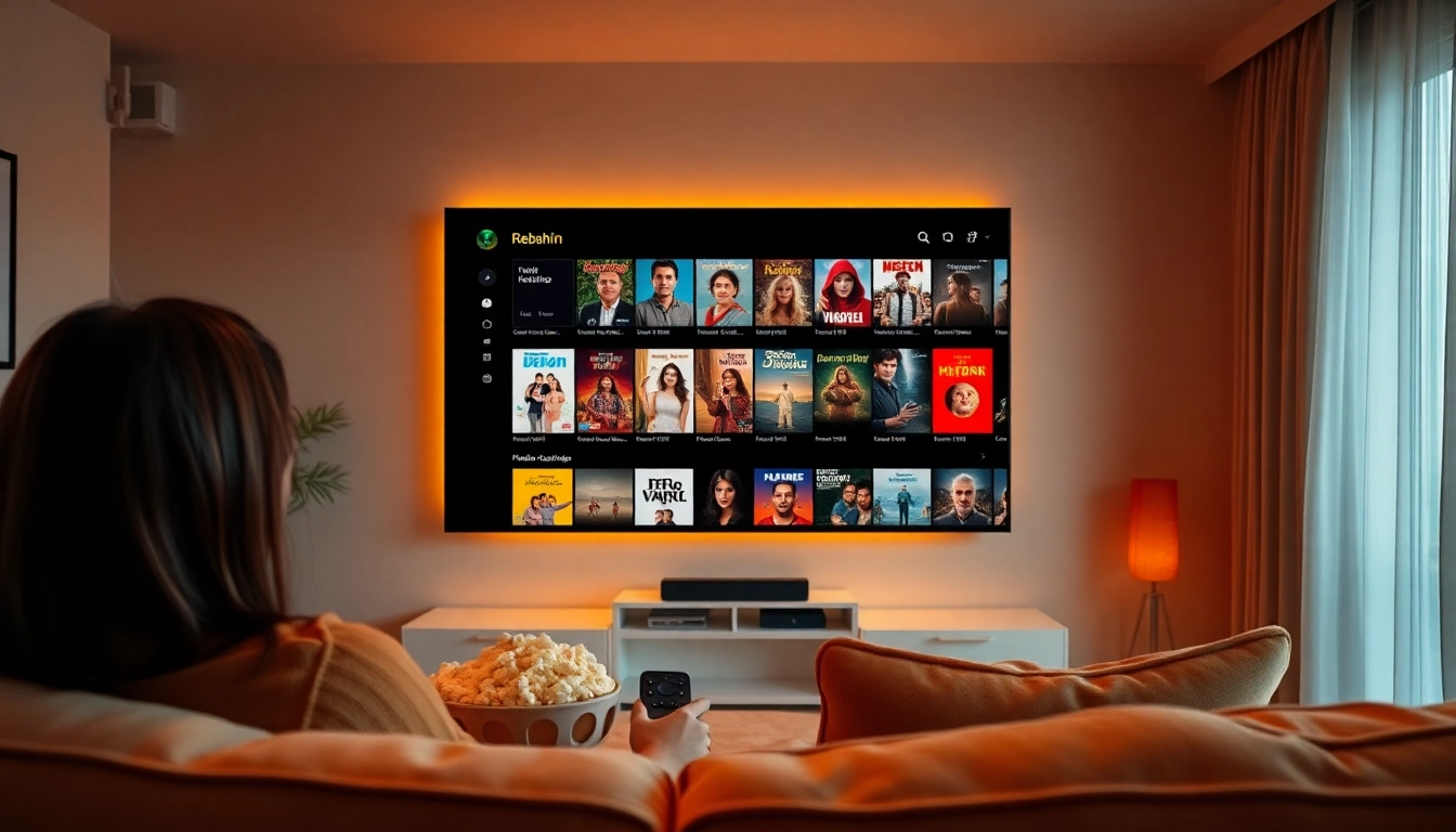 Explore popular rebahin films on a modern streaming platform with a cozy home cinema setup