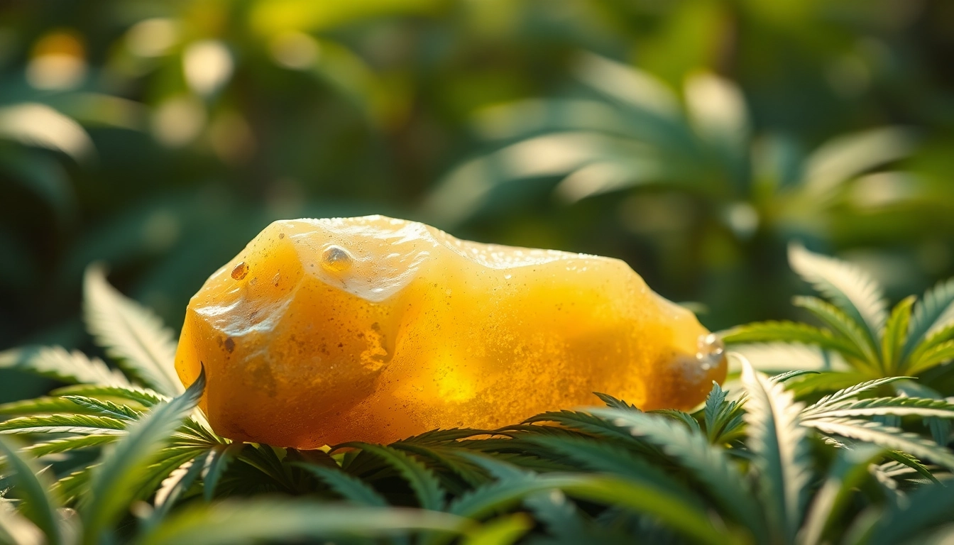 Purchase high-quality bubble hash online displayed beautifully on fresh cannabis leaves. related image