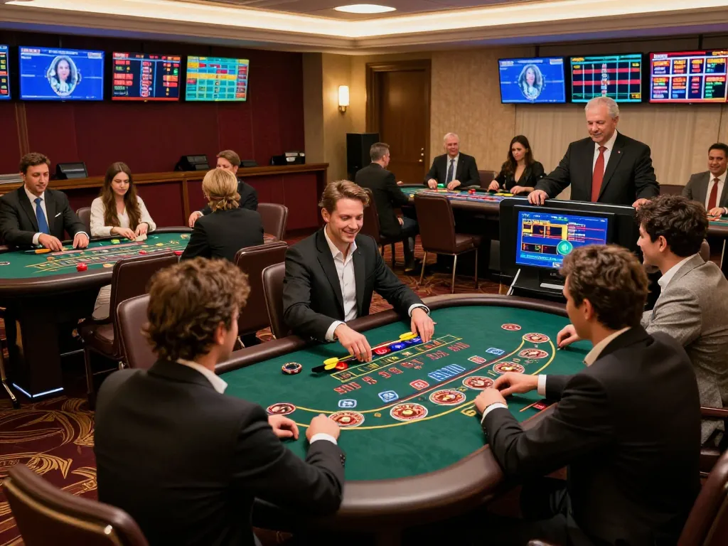 Nohu live casino scene with players excitedly betting at various tables.